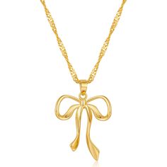 PRICES MAY VARY. Trendy and Elegant Design: The dainty ribbon bow pendant on this gold chain necklace adds a touch of femininity and elegance to any outfit. Wearing the trendy gold bow necklace alone or stacking it with other jewelry is very attractive. High-Grade Bow Necklace: Made with 18k gold plated brass, this gold bow choker necklace boasts a luxurious and timeless look. The gold plating ensures long-lasting shine and durability, making it comfortable for everyday wear. Adjustable Size for Gold Necklaces With Butterfly Knot For Gift, Gold Butterfly Knot Necklace For Gift, Gold Necklace With Butterfly Knot For Gift, Elegant Gold Necklace With Decorative Bow, Gold Bow Necklace For Party, Gold Necklace With Bow For Party, Elegant Gold Necklace With Bow Detail, Elegant Gold Necklace With Bow, Gold Necklace With Ribbon For Gift