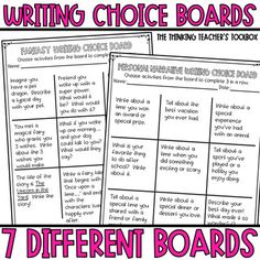 four different types of writing choices for the third and fourth grade students to use in their classroom