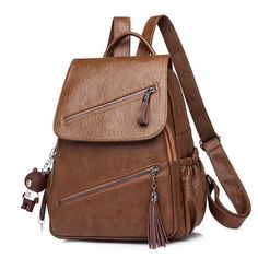 Size:+Width:25(CM)/9.84"+Height:36(CM) #backpack #Bag #school #college/14.17"+Thickness:15(CM)/5.91"  Color:Brown,Black  Weight:0.6kg  Material:PU  Style:leisure/College/Bohemia  Fashion+Element:+Tassels  Capacity:Can+Hold+10+inches+Laptop,Can+not+hold+14+inch+laptop  Internal+Structure:Zip+Pocket/Cell+Phone+Pocke... So So, Designer Travel Bags, Lace Backpack, Vintage Leather Backpack, Backpack For Teens, Leather Rucksack, College Backpack, Cute Backpacks, School Backpack