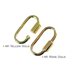 Handmade Jewelry for Climbers Solid Handmade 14 Karat Gold Quick Link Lock - Carabiner Measuring approximately 20 X 10 millimeters (3/4" X 3/8"), this quick link is made in solid 14 Karat gold. It is available choice of 14K yellow gold or 14K rose gold. We use fine threads on this carabiner lock to provide a secure lock. Handmade with attention to quality there is however some variation in the following dimensions. The solid gold frame is made from 12 gauge (2 mm) diameter stock and may be sligh Climbing Jewelry, Handmade Sterling Silver, Jewelry Gift Box, Gold Frame, Pink And Gold, Climbing, Solid Gold, Jewelry Gifts, Handmade Jewelry