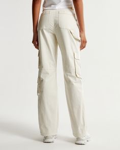 Easy-fitting high rise pants in a soft twill fabric and relaxed-fit silhouette, featuring cargo-inspired details, pockets and functional fly closure. Relaxed Fit Straight Cargo Pants, Full-length Spring Cargo Pants, Full Length Cargo Pants For Spring, Spring Full Length Cargo Pants, Straight Leg Cotton Cargo Pants With Flap Pockets, Straight Leg Cargo Pants With Pockets For Spring, Mid-rise Cotton Parachute Pants With Multiple Pockets, Straight Leg Cargo Parachute Pants For Spring, Spring Straight Leg Parachute Pants Cargo Style