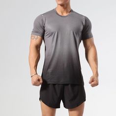 Men's Running Shirt Gym Shirt Short Sleeve Tee Tshirt Athletic Athleisure Breathable Soft Sweat Wicking Running Jogging Training Sportswear Activewear Color Gradient Dark Grey Wine Red Dark Green Sporty Dri-fit T-shirt For Workout, Dri-fit Crew Neck T-shirt For Sportswear, Athletic Fit Go-dry T-shirt For Light Sports, Sporty Gray T-shirt For Running, Sporty Athletic Fit T-shirt For Gym, Gray Athleisure T-shirt For Running, Summer Athleisure T-shirt For Gym, Gray Athleisure T-shirt For Summer, Sporty Dri-fit T-shirt For Gym