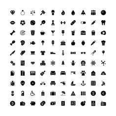 a large set of black and white icons