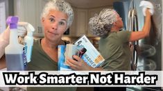 two women are doing work smarter not harder on cleaning the kitchen cabinets and refrigerators