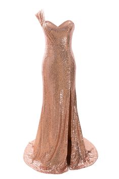 Gold Dress Long Classy, Rose Gold Sequin Bridesmaid Dress, Christmas Outfits Dressy, Dress One Shoulder Long, Dresses Silhouette, Sequin Bridesmaid Dress, Dresses Pageant, Rose Gold Dress, Evening Gowns With Sleeves