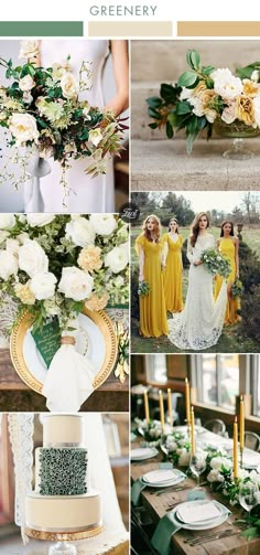 the wedding color scheme is green and yellow