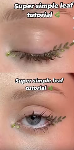 Wood Elf Makeup Looks, Green Formal Makeup Looks, Elven Makeup Tutorial, Leaf Makeup Green, Mother Nature Makeup Halloween, Elven Makeup Natural, Nature Eye Makeup, Renassiance Makeup, Dnd Makeup Looks