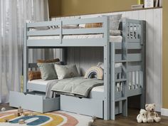 This Twin over Twin Bunk Bed in Breezy Blue with 2 Under Bed Drawers will look great in your child's bedroom Princess Loft Bed, Bunk Beds With Trundle, Transitional Craftsman, Beds With Trundle, Safe Bunk Beds, Bunk Beds Twin, Stairway Bunk Beds, Three Beds, Separate Beds