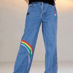 Size 26. Pacsun Eco Rainbow Highwaisted Baggy Jeans. Great Condition! All Clothing Is Washed And Dried Prior To Shipment According To Tag Instructions With The Exception Of Nwt Items And Dry Clean Only Items. Sustainability: I Reuse Packaging That Is Still In Good Condition. Please Recycle Or Reuse The Material I Ship Your Order In. Shipped From A Smoke Free, Pet Friendly Home. Mushroom Designs, Jeans Pacsun, Pacsun Jeans, Mushroom Design, Rainbow Flowers, Jeans Color, Baggy Jeans, Colored Jeans, Pacsun