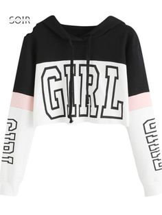 Step into the world of street-style sophistication with our UrbanChic Letterplay Crop Hoodie. This edgy and on-trend sweatshirt is not just a garment; it's a statement piece that effortlessly blends comfort and style. The standout feature of this hoodie is the captivating patchwork letters spelling out "Girl" boldly centered on the chest and running down the sides of the arms. The meticulous craftsmanship of the patchwork adds a touch of DIY charm, creating a unique and personalized feel to your Hooded Sweatshirt With Logo Print For Spring, Trendy Spring Hoodie With Logo Print, Spring Logo Print Hoodie, Trendy Streetwear Sweater, Hip Hop Hoodie Top For Spring, Spring Hip Hop Hoodie Top, Edgy Streetwear Sweatshirt For Spring, Trendy Winter Sweatshirt With Drawstring Hood, Trendy Graphic Print Sweatshirt For Winter