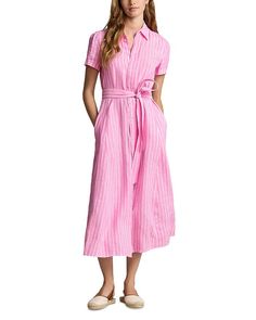 Ralph Lauren Linen Shirt, Ralph Lauren Linen, Buy Linen, Linen Shirt Dress, Striped Shirt Dress, Pink Linen, Dress Shirts For Women, Shirtdress, Striped Linen