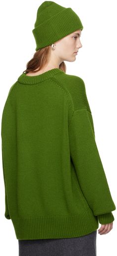 5-gauge and 535 g knit GOTS-certified organic cashmere sweater. · Rib knit crewneck, hem, and cuffs · Dropped shoulders · Extended sleeves Supplier color: Matcha Lisa Yang, Knit Crewneck, Cashmere Sweater, Cashmere Sweaters, Drop Shoulder, Matcha, Rib Knit, Cashmere, Great Deals