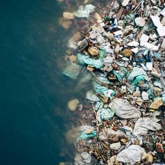 garbage and other debris floating on the water