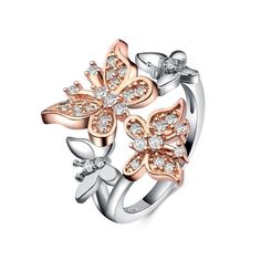 Butterfly Engagement Ring-Fashion Rings-StylinArts Rose Gold Metal Rings For Wedding, Rose Gold Butterfly Fine Jewelry, Elegant Butterfly Diamond Ring For Gift, Wedding Fine Jewelry Butterfly Shape, Elegant Open Butterfly Metal Ring, Elegant Open Butterfly Ring, Fine Jewelry Butterfly Shape For Wedding, Fine Jewelry Butterfly Piece For Wedding, Rose Gold Butterfly Promise Ring