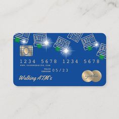 a blue credit card with gold accents on it