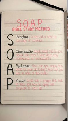 a notebook with soap written on it