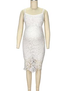 Size Chart Size Bust (cm) Waist (cm) Length (cm) S 82 66 90 M 86 70 91 L 90 74 92 XL 94 78 93 Dress Occasion:Party/Wedding/Baby Shower Season:Summer Type:Slim/Pencil Dress Material:Lace Pattern:Solid Color Decoration:Lace,Shoulder-Strap Length Style:Knee Lenth Neckline:V-neck Sleeve Length:Sleeveless Frock up with the Typical White Lace Dress! This gorgeous midi pencil dress is overlaid with lace and ends at the knee with a delicate hem. This dress is such a cute option for any social event paired with heels and pretty jewelry. 【Elegant 】This dress combines these classic colors with an even more classic silhouette for an elegant and timeless look. 【Excellent choice】Wear this evening dress to formal parties, holiday events or even weddings! If you love the White Classic Elegant Lace Dress t Fitted White Lace Dress With Spaghetti Straps, White Fitted Lace Dress With Spaghetti Straps, Fitted Summer Maternity Dress For Party, Fitted Maternity Dress For Summer Party, White V-neck Maternity Dress For Summer, White Lace Party Dress With Spaghetti Straps, Sleeveless Maternity Dress For Summer Party, Sleeveless Fitted Maternity Dress For Parties, Sleeveless Summer Dress For Bridal Shower