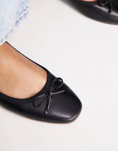 ASOS DESIGN Lullaby bow ballet flat in black | ASOS Black Ballet Flats For Spring, Spring Black Ballet Flats, Black Ballet Flats With Round Toe For Spring, Fitted Ballet Flats With Bow And Round Toe, Spring Black Ballet Flats With Round Toe, Casual Black Ballet Flats With Bow, Casual Ballet Flats With Bow For Fall, Casual Fall Ballet Flats With Bow, Spring Black Synthetic Ballet Flats