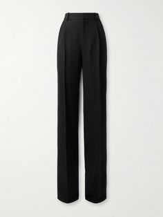 Bottega Veneta's pants are made from grain de poudre woven with a generous helping of silk, so they drape well. They're cut in a wide-leg fit and are pressed with sharp creases. Note the signature triangle detail on the back pocket. Uzun Boy, Piece By Piece, Clothing Pieces, Wool Pants, Straight Leg Trousers, Pants Straight, Pants Black, Straight Leg Pants, Net A Porter