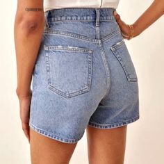 Reformation Jeans Amy Button Fly High-Rise Shorts In Shasta - New With Tag Us Women's Size 28 High-Rise Acid Wash Denim Shorts With Exposed Button Fly. Flattering, Hip Hugging Fit. Inseam: 4", Front Rise: 12 1/4", Leg Opening: 23". Material: 57% Cotton, 43% Tencel Out Of Production At Reformation Reformation Jeans, High Rise Jean Shorts, Acid Wash Denim, Hoi An, Size 28 Jeans, Fly High, High Rise Shorts, Mens Denim Short, High Rise Jeans