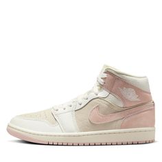 Leather upper Perforated toe box Encapsulated Air-Sole unit Cupsole midsole Rubber outsole Color: Coconut Milk/Legend Pink/Sail Style: FQ1926-161 Air Jordan 1 Women, Pink Jordans, Air Jordan 1 Mid Se, Womens Air Jordans, Cream Shoes, Womens Jordans, Sports Bar, Air Jordan 1 Mid, Jordan 1 Mid