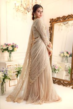 Giaa | Pakistani Designer Outfit | Sarosh Salman Elegant Pre-draped Saree For Wedding And Eid, Elegant Festive Pre-draped Saree With Intricate Embroidery, Party Traditional Wear With Pearl Embroidery, Anarkali Sets With Pearl Embroidery For Reception, Traditional Georgette Pre-draped Saree With Pearl Embroidery, Traditional Pre-draped Saree With Pearl Embroidery For Party, Reception Sets With Pearl Embroidery In Saree Shape, Traditional Dupatta With Pearl Embroidery For Reception, Elegant Lehenga With Pearl Embroidery In Chinon