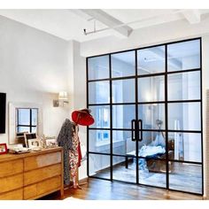 iwd-black-iron-french-double-door-interior-no-threshold-cifd-in011-4-lite-glass-square-transom-double-sidelights Interior Glass Partition, French Double Doors, Steel French Doors, Glass Partition Wall, Partition Door, Glass Room Divider, Partition Walls, Double Doors Interior, Glass Doors Interior