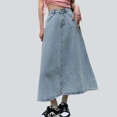 Introducing the latest addition to our 2023 Spring-Summer Collection ââ‚?a light blue bleached denim skirt in the timeless 90s style! From its elevated-waist A-line fit to its zipper & button closure. this skirt will make you look effortlessly cool and chic.Why You Need This SkirtPerfectly embodying the iconic '90s punkish spirit. this skirt is all about subtle sophistication and a rebellious vibe. With its distinctively bleached pattern. it's a statement all on its own. making it the ideal comp Denim Skirts Online, Clear Weather, Unique Skirt, Unique Skirts, Bleached Denim, Jeans Skirt, Iconic Fashion, Faded Denim, Denim Style