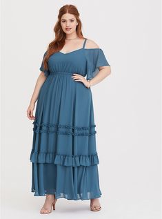 Special Occasion Blue Chiffon Maxi Dress, BLUE Plus Size Beach Dress, Beach Dress Photoshoot, Blue Chiffon Maxi Dress, Bree Kish, Strapless Ruffle Dress, Plus Size Beach, Dress Photoshoot, Georgette Dress, White Dresses For Women