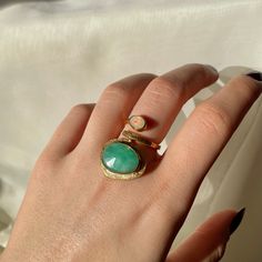 ❣ MATERIAL: This handmade and unique ring has 22k Gold Vermeil on 925 Sterling Silver.  ❣ GEMSTONE: Dual Stone rings with Chrysoprase-Opal, Smoky Quartz-Opal and Dendritic Opal-Opal are shown on the photos. If you are interested in another gemstone, please write us so we can create your dream ring together! ❣ SIZE: This wrap ring is totally adjustable! You can adjust its size and even lengthen or shorten it with your hand easily! Opal: * attracts love and prosperity * brings charming energy to t Green Snake Ring For Gift, Green Snake Ring Gift, Elegant Adjustable Green Opal Ring, Unique Ethiopian Opal Rings In Yellow Gold, Green Rings With Gemstone Accents For Jewelry Making, Yellow Gold Chrysoprase Emerald Ring For Anniversary, Yellow Gold Emerald Ring With Chrysoprase For Anniversary, Gold Oval Chrysoprase Emerald Ring, Handmade Fine Jewelry Emerald Open Ring