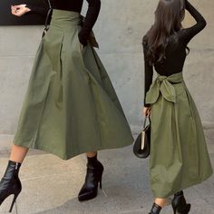 Lasaky - Womens Elegant A-Line Skirt with Bow Tie, Waist Cinching, and Flowy Hemline Rok Outfit, Umbrella Designs, Skirt Long, Linnet, 가을 패션, Looks Vintage, Casual Outfit, Quality Clothing, Long Skirt