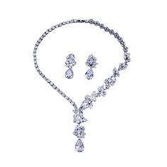 Women's Zircon Crystals Earrings & Necklace Set - A.A.Y FASHION Fine Jewelry With Rhinestones And Crystal, White Cubic Zirconia Jewelry With Rhinestones, Sparkling Diamond White Crystal Jewelry, Elegant Sparkling Rhinestone Necklace With Cubic Zirconia, Elegant Sparkling Cubic Zirconia Rhinestone Necklace, Dazzling Rhinestone Necklace With Sparkling Stones In Diamond White, Dazzling Diamond White Jewelry With Rhinestones, White Gold Jewelry Sets With Diamond Accents And Crystal, Dazzling Rhinestone Necklace With Cubic Zirconia