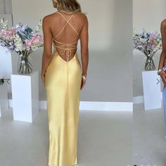 Brand New Prom Dress Size Small Backless Yellow Dress, Yellow Satin Dress Long, How Lose A Guy In 10 Days Yellow Dress Prom, How Loose A Guy In 10 Days Yellow Dress, Hoco Long Dresses, Yellow Silk Prom Dress, Blonde Prom Dress, Leavers Dresses, Silk Prom Dresses