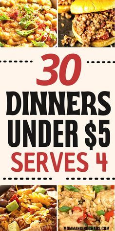 the cover of 30 dinners under $ 5 serves 4