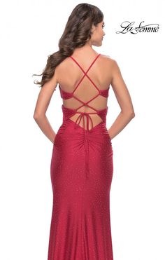 La Femme 31399 Rhinestone jersey dress with crisscross bodice and cut outs. Lace up strappy back with ruching along the zipper. Rhinestone Jersey, Jersey Dress, Cut Outs, Criss Cross, Royal Blue, Bodice, Lace Up, Prom, Zipper