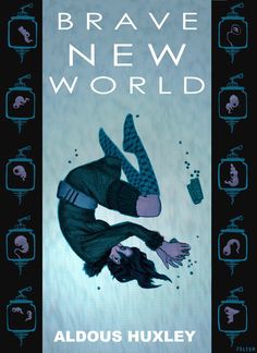 the cover to brave new world by aldus huxley, with an illustration of a woman falling off her head