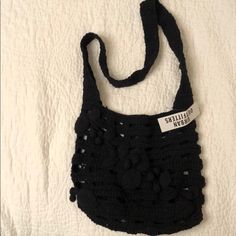 Black Fabric Woven Bag Crotchet Vine Detail Brand New Black Crochet Bag For Everyday Spring Use, Black Tote Bag For Spring, Trendy Black Crochet Crossbody Bag, Spring Black Crochet Bag For Everyday Use, Black Crochet Bag For Shopping In Spring, Black Crochet Bag For Spring Shopping, Trendy Black Crochet Bag For Shopping, Spring Shopping Black Crochet Bag, Casual Black Crochet Tote Bag