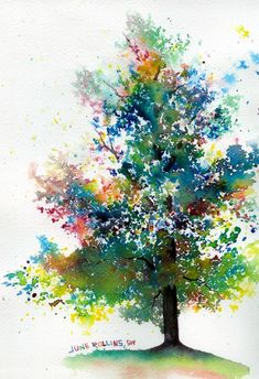 a painting of a tree with colorful leaves