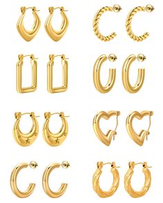 PRICES MAY VARY. 【Fashion Earrings Set】: Our trendy earrings set features a variety of styles, including chunky gold hoop earrings and elegant silver earrings for women. This versatile set includes zarcillos de oro para mujer, gold earrings for women, and silver hoop earrings, offering something for every fashionable individual. 【Multiple Sizes】: We provide a range of sizes, ensuring a perfect fit for everyone. Whether you prefer small hoop earrings or larger statement pieces, we have options to Trendy Jewelry Earrings, Stylish Jewelry Accessories, Hoop Earrings Chunky, Sensitive Ears Earrings, Chunky Gold Hoop Earrings, 14k Gold Hoop Earrings, Gold Earrings For Women, Chunky Earrings, Titanium Earrings