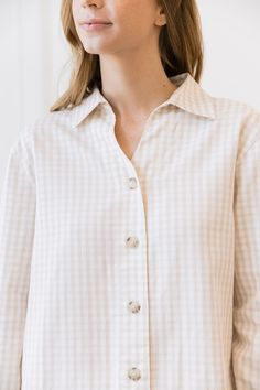 Relaxed yet elegant, our Long Sleeve Button Down is the perfect addition to your capsule wardrobe. Made from our unique blend of tencel and linen, our button down is naturally breathable and soft, perfect for year-round styling. Wear it tucked in to our Cozy Earth Coastal Comfort pant or untucked for a free-moving, lived-in silhouette. Women's Cozy Earth Coastal Comfort Long Sleeve Shirt Button Down in Sunkissed Gingham (Size: XX-Large) - Cozy Earth Silk Comforter, Free Move, Classic Pajamas, Bamboo Pajamas, Best Pajamas, Soft Clothes, Bamboo Fabric, Shirt Button, Mulberry Silk