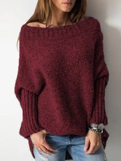 Casual Long Sleeve Knitting Pattern For Cold Weather, Textured Knit Tops For Winter, Solid Cable Knit Sweater For Fall, Fall Cable Knit Sweater, Casual Fall Acrylic Knitting Pattern, Casual Fall Knitting Pattern In Acrylic, Casual Winter Knitting Pattern For Soft Knit, Casual Acrylic Knitting Pattern For Fall, Acrylic Soft Knit Pattern For Fall