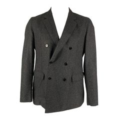 EMPORIO ARMANI coat comes in a charcoal heather wool / polyamide featuring a notch lapel, flap pockets, single back vent, and a double breasted closure. Made in Italy. Very Good Pre-Owned Condition. Marked: 52 Measurements: Shoulder: 18.5 inches Chest: 42 inches Sleeve: 26.5 inches Length: 28.5 inches Reference: 115141 Category: Sport Coat More Details Brand: EMPORIO ARMANI Size: 42 Chest Size: 42 Color: Charcoal Pattern: Heather Fabric: Wool / Polyamide Style: Notch Lapel Made in: Italy Age Gro Wool Sport Coat With Double-breasted Button And Notch Lapel, Gray Double-breasted Blazer With Button Closure, Gray Double Button Fall Blazer, Gray Double Button Blazer For Fall, Gray Fall Blazer With Double Button Closure, Gray Suit With Suit Collar For Winter, Gray Winter Suits, Winter Business Double-breasted Suit With Double Button Closure, Gray Double-breasted Formal Blazer