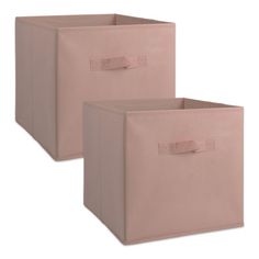 two pink storage bins with handles on each side