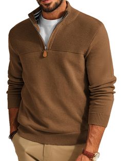 PRICES MAY VARY. 【Material】These mens quarter zip sweaters are made from high quality fabric, which brings you a soft, warm and comfortable wearing experience in cooler days. 【Design】This mens pullover sweater features a classic quarter zip designed, mock neck, slim fit, solid color, long sleeve, ribbed cuffs and hem. 【Collocation】You can wear this mens 1/4 zip sweater alone as a outwear and match it with stylish jeans for the fashion look; or you can match this polo sweater with casual pants an Men’s Quarter Zip Fit, Men's Casual Style Fall, Men’s Quarter Zip, Beige Sweater Outfit Men, Men’s Fall Fashion 2024, Mens Fall Fashion Casual, Mens Quarter Zip Sweater, Husband Clothes, Gifts For Your Husband