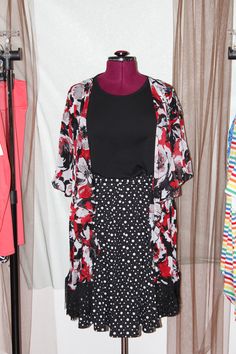 Medium Irma tunic, Large Monroe kimono, Large Madison skirt. $105 + $6 flat rate shipping (as many items as you want in a single order with a one time shipping charge.)  Comment on the item you want with a description, if multiple items are shown, and the e-mail address you would like the invoice sent to. #lularoe Invoice Sent, Mixing Prints, Kimono Top, Product Description, My Style, Skirt