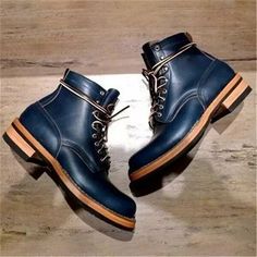 Navy Blue Leather Ankle High Lace up Mens Boot on Storenvy Combat Boots Dress, Quality Leather Boots, Mens Dress Boots, Custom Design Shoes, Boots Dress, Lace Up Combat Boots, Mens Boots Fashion, Mens Leather Boots, Dress Boots