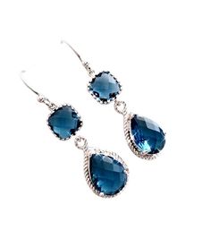 Elegant Blue Crystal Earrings For Gift, Blue Bridal Drop Earrings As A Gift, Blue Drop Earrings For Bridal Gift, Blue Hypoallergenic Earrings For Formal Occasions, Blue Dangle Bridal Earrings Gift, Blue Dangle Earrings For Bridesmaids, Elegant Blue Earrings For Bridesmaid Gift, Nickel-free Dangle Earrings For Bridesmaids, Blue Drop Earrings For Bridesmaid Gift