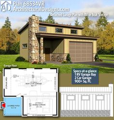 an image of a house with plans for the garage and living area in it,