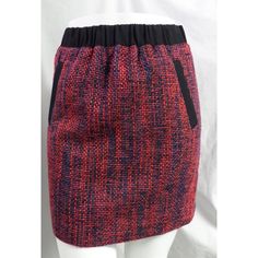 Ann Taylor Loft. Color: Red, Black, Blue And Purple. Tweed Fabric 1 3/4" Elastic Waistband. Front Off-Seam Pockets. Solid Black Trim At Waistband And Front Pockets. Flat Front. Straight Cut Style. Fully Lined. Back Zipper, Hook And Eye Closure. Measurements Are Taken On A Flat Surface As Accurately As Possible: Waist: 14 1/2" Length Waist To Hem: 17 1/2" Shell: 60% Polyester 40% Acrylic. Lining: 100% Polyester. Care: Machine Wash. Condition. New With Tags. Casual Tweed Skirt, Casual Tweed Skirt For Winter, Tweed Skirt, Tweed Fabric, Black Trim, Flat Surface, Ann Taylor Loft, Straight Cut, Cut And Style