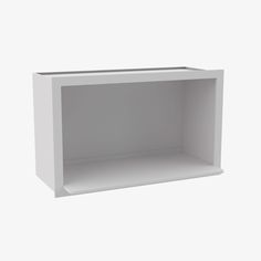 an empty white shelf against a white background